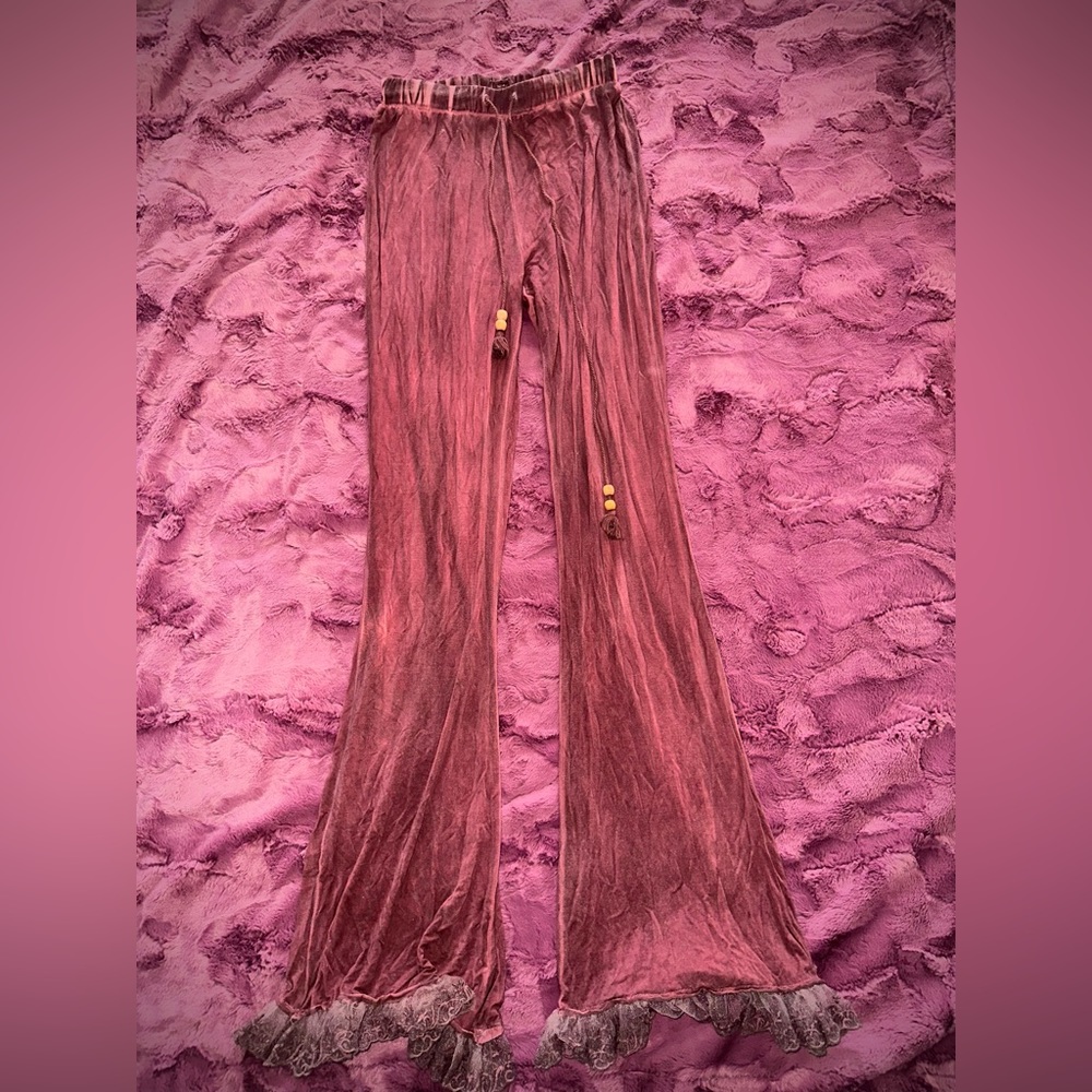 Boutique Burgandy Lace Boho Pants